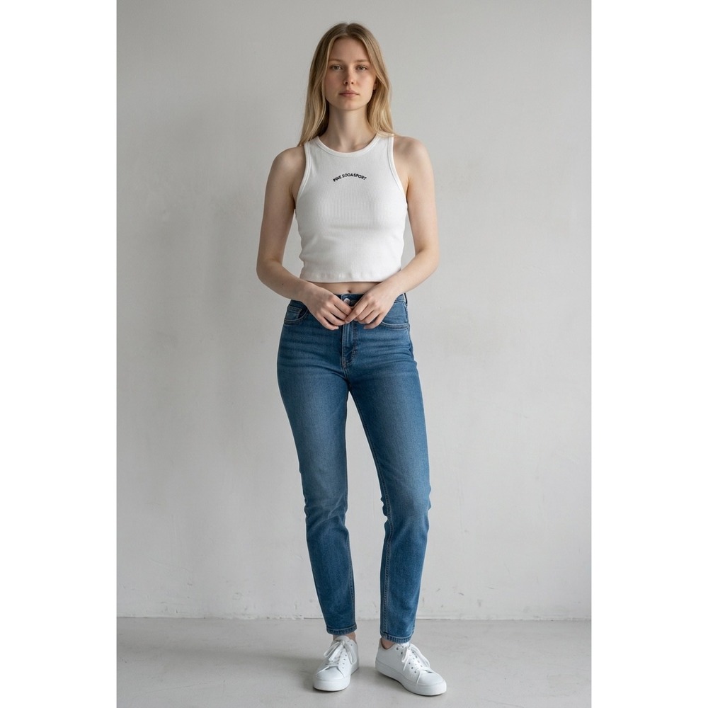 # 028 Pink Soda Sport Hanley Rib Tank Cream White Crop Top  Womens Small NWT